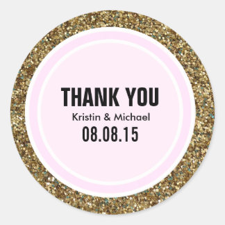 ゴールドグリッター&ライトピンクありがとうラベル ラウンドシール