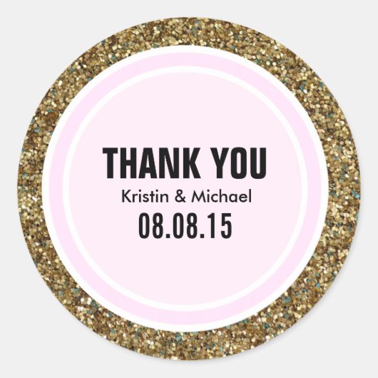 ゴールドグリッター&ライトピンクありがとうラベル ラウンドシール (正面)