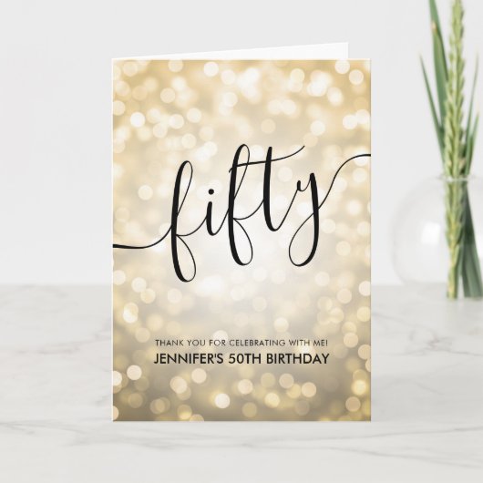 ゴールドグリッター ライト 50歳の誕生日 ありがとう サンキューカード (正面)