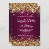 ゴールドグリッター ワインオンブレ おしゃれなモノグラム 招待状 (正面/裏面)