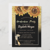 ゴールドグリッター、ワイン、ガラス、ひまわり 招待状 (正面)