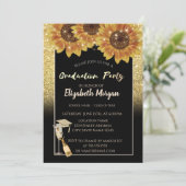 ゴールドグリッター、ワイン、ガラス、ひまわり 招待状 (スタンド正面)