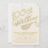 ゴールドグリッター 大人 100歳誕生日パーティー招待状 招待状 (正面)