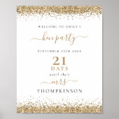 ゴールドグリッター 結婚式までの日数 ミセスネーム ウェルカムハーンパーティー ポスター (正面)