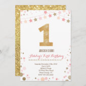 ゴールドグリッター 誕生日1周年 招待状 (正面/裏面)
