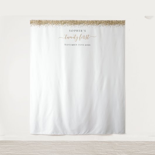 ゴールドグリッター 21歳の誕生日写真用背景タペストリー タペストリー (正面)