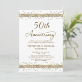 ゴールドグリッター 50周年 白色 結婚記念日 招待状 (スタンド正面)