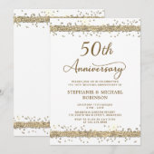 ゴールドグリッター 50周年 白色 結婚記念日 招待状 (正面/裏面)
