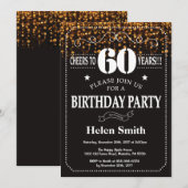 ゴールドグリッター 60歳の誕生日招待状 招待状 (正面/裏面)