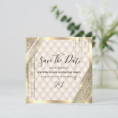ゴールドグリッター Save the date アイボリー インビテーション (スタンド正面)