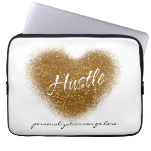 ゴールドグリッターHUSTLEハートグラマーラップトップケースバッグ ラップトップスリーブ