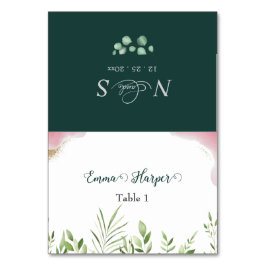 ゴールドグリーゲスト名ウェディングプレースカード テーブルナンバー