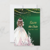 ゴールドグリーンのアフリカ系アメリカ人花嫁の「Save the Date」カード セーブザデート (正面)