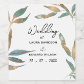 ゴールドグリーンのシンプルなミニマリストの葉の箔 ワインラベル (シングルラベル)