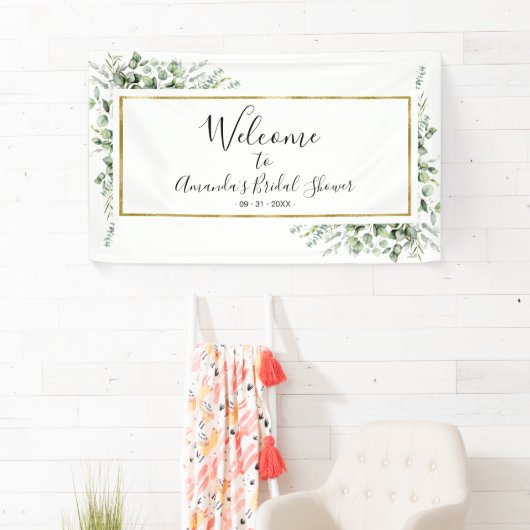 ゴールドグリーンのブライダルシャワーウェルカムサインバナー 横断幕 (インサイチュ)