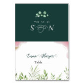 ゴールドグリーンのプリント可能な結婚式の席札 テーブルナンバー (正面)