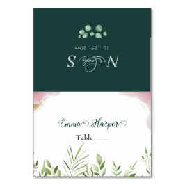 ゴールドグリーンのプリント可能な結婚式の席札 テーブルナンバー