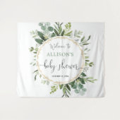 ゴールドグリーンのリース ベビーシャワー 背景看板 タペストリー (正面(横))