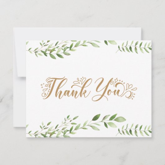 ゴールドグリーンの水彩絵の具の感謝のフラットカード サンキューカード (正面)