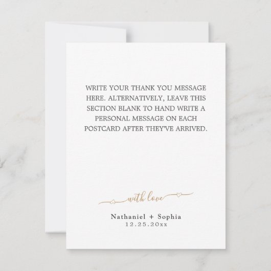 ゴールドグリーンの水彩絵の具の感謝のフラットカード サンキューカード (裏面)