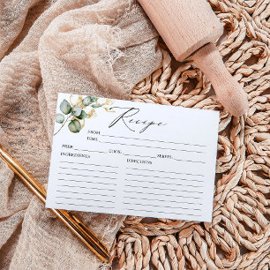 ゴールドグリーンの結婚前お祝いパーティーのためのレシピカード