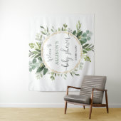 ゴールドグリーンの花輪のベビーシャワーの背景看板 タペストリー (インサイチュ)