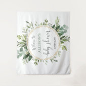 ゴールドグリーンの花輪のベビーシャワーの背景看板 タペストリー (正面)