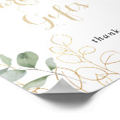 ゴールドグリーンの葉のカードとギフトの看板 ポスター (角)