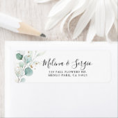 ゴールドグリーンの葉の結婚式返信住所ラベル ラベル (インサイチュ)