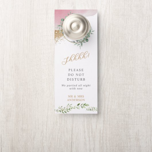 ゴールドグリーンウェディングウェルカム 邪魔しないでください ドアノブサイン (ノブ)