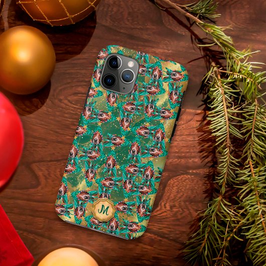 ゴールドグリーンバセットハウンドかわいい犬のクリスマス Case-Mate iPhoneケース