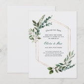 ゴールドグリーンフレーム 延期結婚発表 招待状 (正面/裏面)