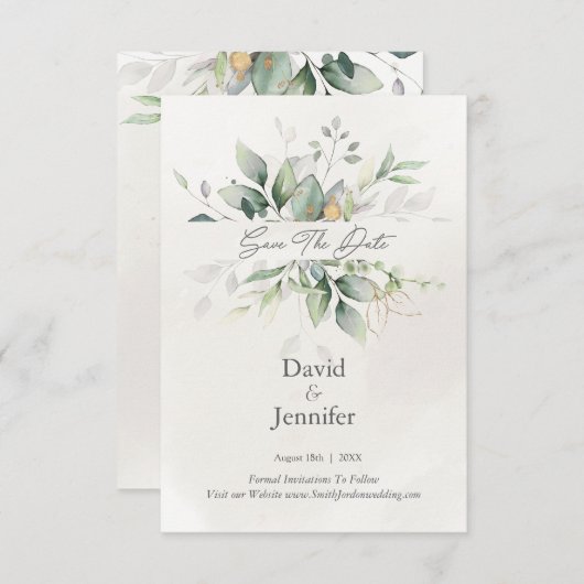 ゴールドグリーンユーカリ セーブザデート (正面/裏面)