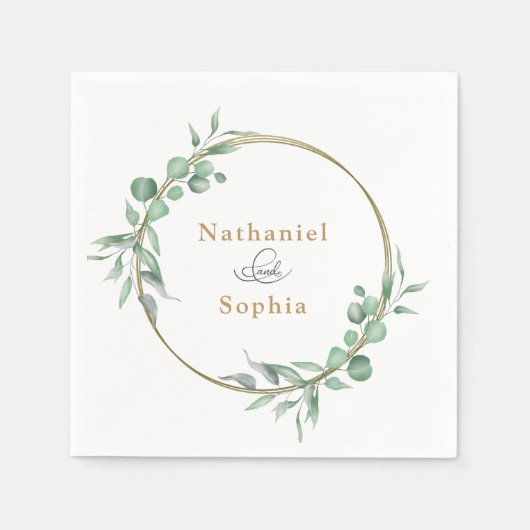 ゴールドグリーンワトソンカラーの結婚式 スタンダードカクテルナプキン (正面)