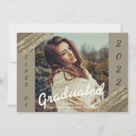 ゴールドグリーン卒業写真卒業お知らせカード 招待状