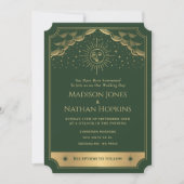 ゴールドグリーン太陽月タロットカードウェディング招待状 招待状 (正面)
