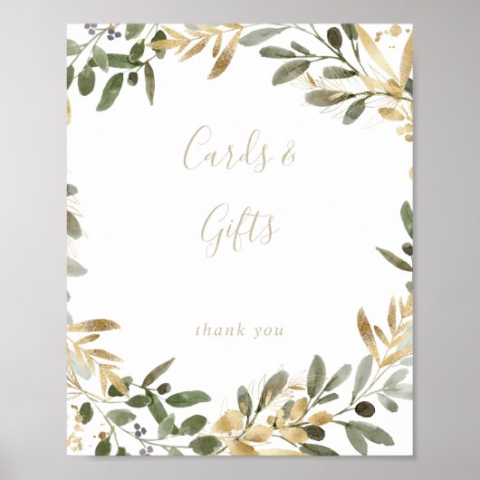 ゴールドグリーン秋のカードとギフトサイン ポスター (正面)