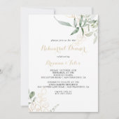 ゴールドグリーン葉書のカリグラフィー リハーサルディナー 招待状 (正面)