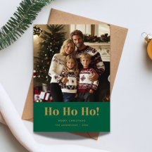 ゴールドグリーン面白いHo Ho Ho クリスマスフォト
