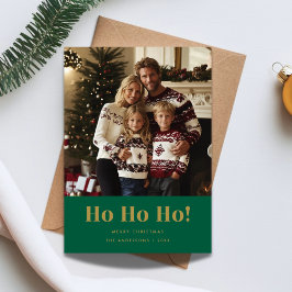 ゴールドグリーン面白いHo Ho Ho クリスマスフォト シーズンカード