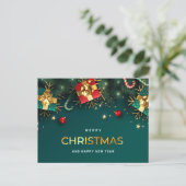 ゴールドグリーン クリスマスオーナメント 法人向けグリーティング シーズンポストカード (スタンド正面)