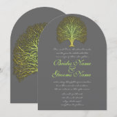 ゴールドグリーン スワイリー ツリー ウェディング 招待状 (正面/裏面)