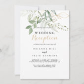ゴールドグリーン フォリア カリグラフィー ウェディング レセプション 招待状 (正面)