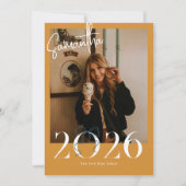ゴールドグリーン 2026年 コケットボウ 写真 卒業 案内状 (正面)