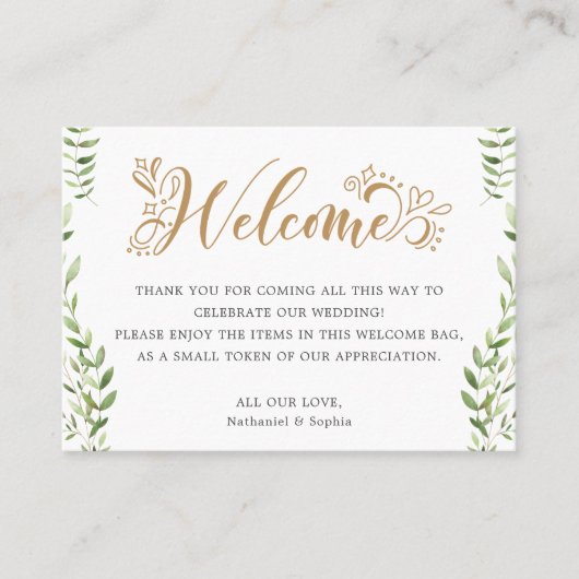 ゴールドグリー ネリージェ ウェディング ウェルカム ギフト バッグ プレイス カード (正面)