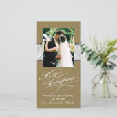 ゴールドグレイのダマスク織 初のクリスマス フォトカード シーズンカード (スタンド正面)