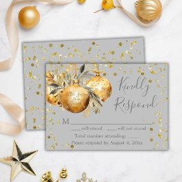 ゴールドグレー クリスマス ウェディング RSVP カード