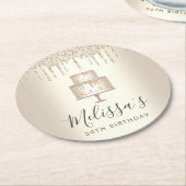 ゴールドケーキの輝く滴りが、エレガントでかわいい、華やかなパーティーを演出します ラウンドペーパーコースター (アングル)