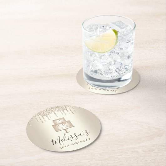 ゴールドケーキ グリッターがエレガントに煌めく ガーリーでグラマラスなパーティ ラウンドペーパーコースター (インサイチュ)