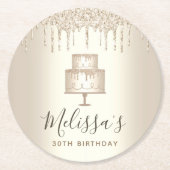 ゴールドケーキ グリッターがエレガントに煌めく ガーリーでグラマラスなパーティ ラウンドペーパーコースター (正面)